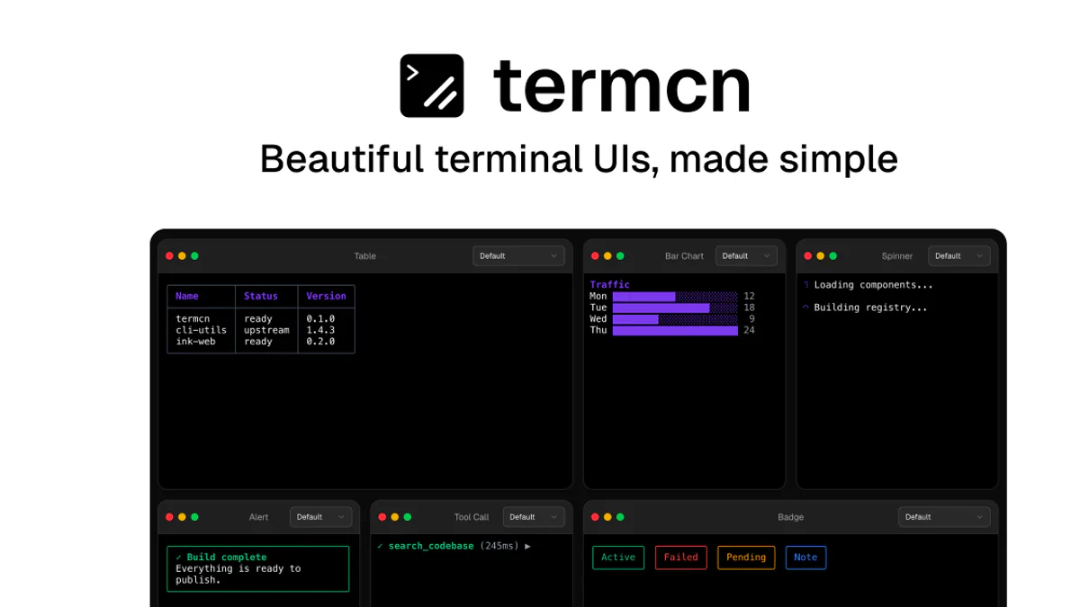 termcn ra mắt: shadcn/ui cho terminal — 128 component React + Ink, cài một lệnh