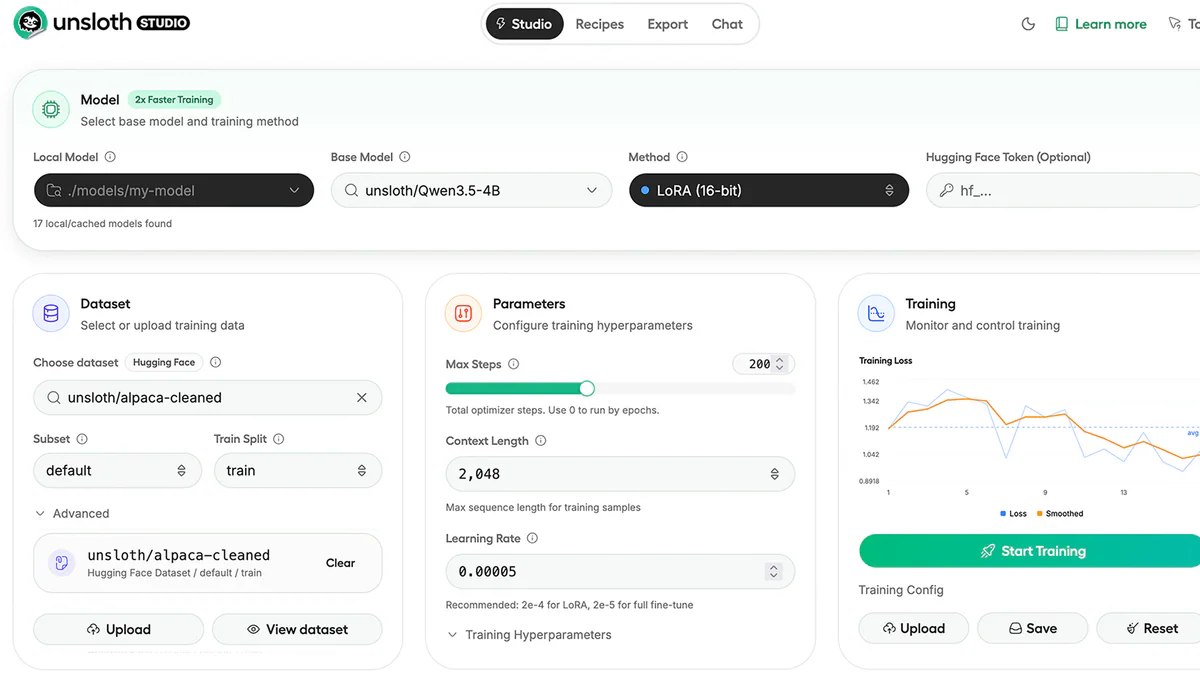 Unsloth Studio: fine-tune LLM nhanh gấp đôi, bớt 70% VRAM — không cần code