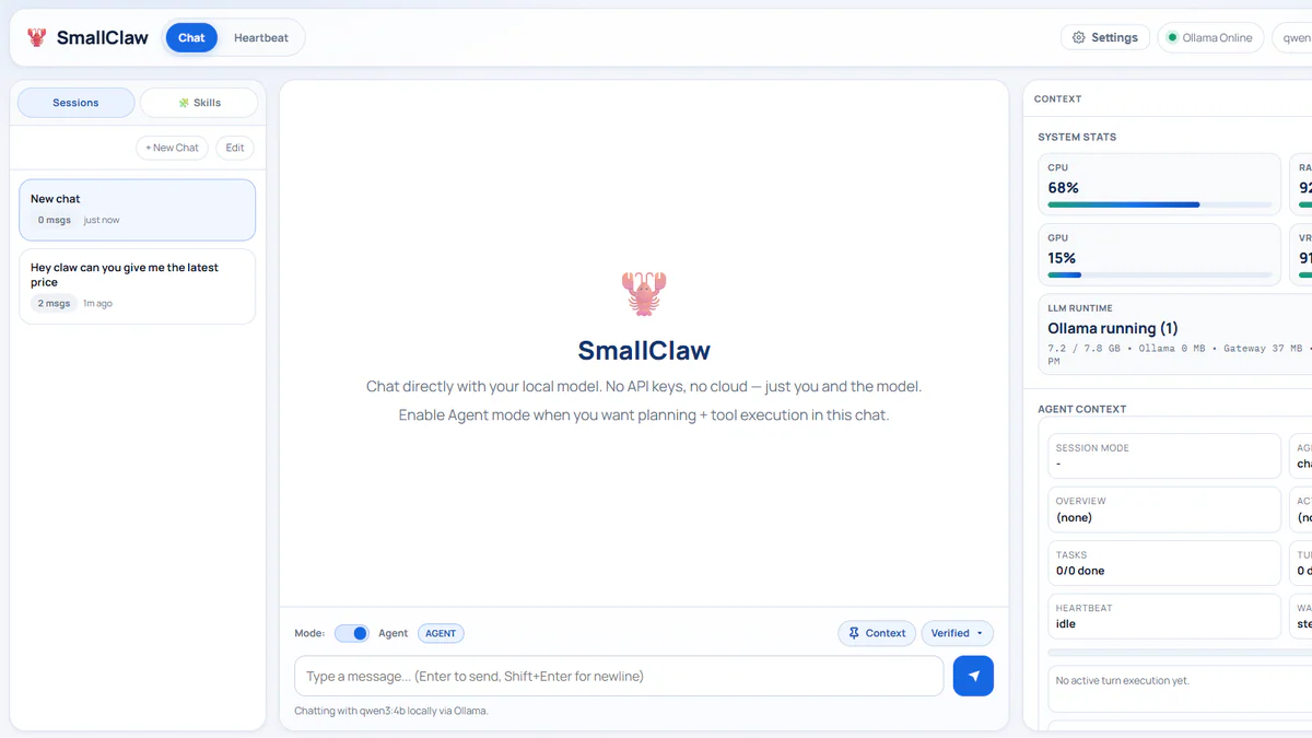 SmallClaw: AI agent framework local-first cho small models, chạy ngon trên laptop 8GB RAM
