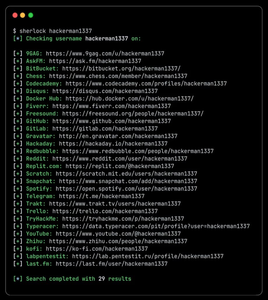 Sherlock: công cụ OSINT mã nguồn mở quét username trên 400+ mạng xã hội trong vài giây