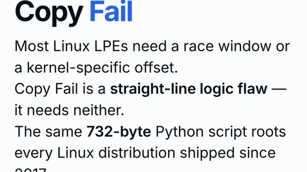 Copy Fail (CVE-2026-31431): Lỗ hổng Linux 9 năm ẩn náu, AI tìm thấy trong 1 giờ