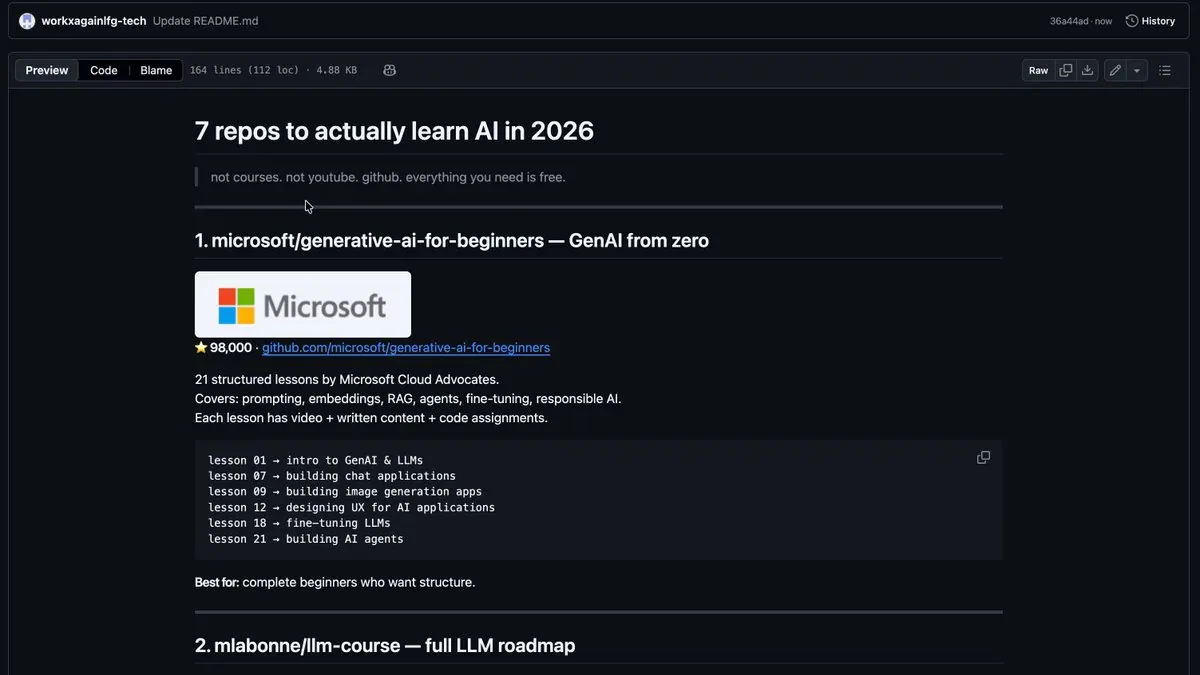 7 GitHub repos để học AI thật sự trong 2026 (tất cả miễn phí)