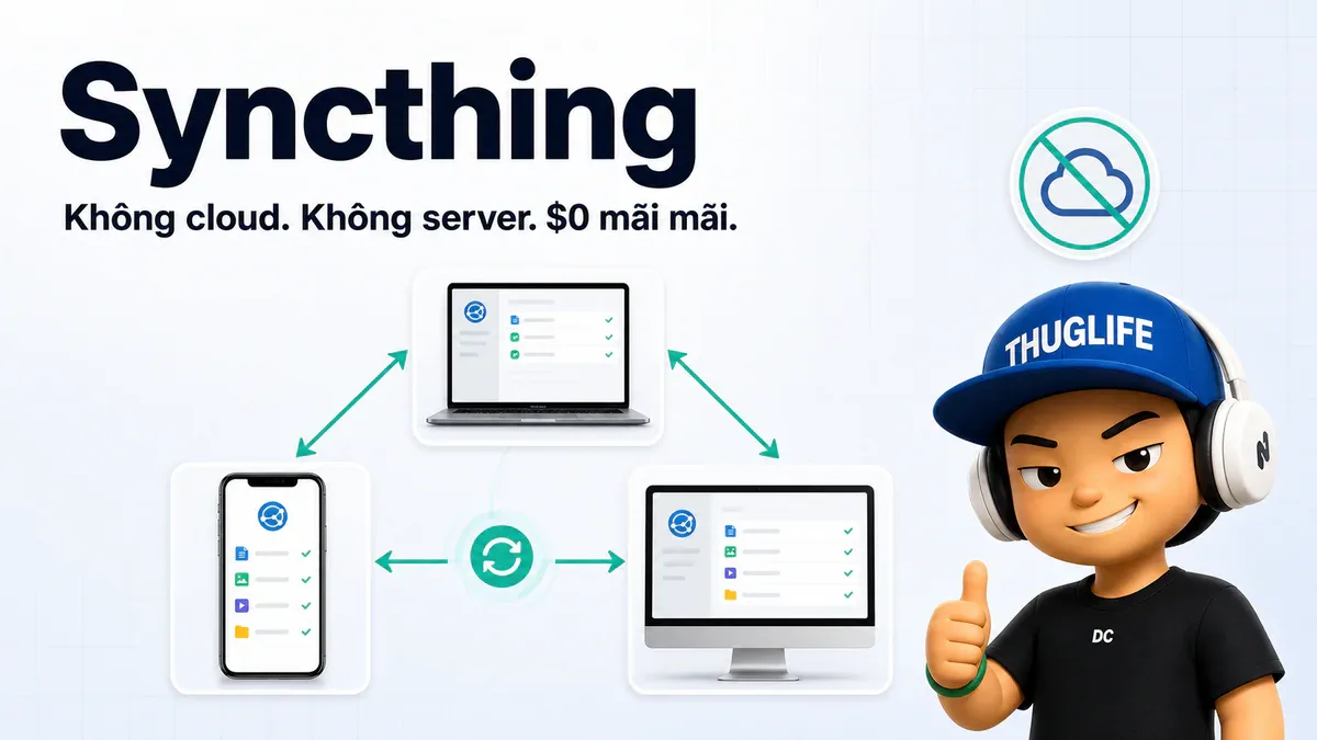 Syncthing: đồng bộ file giữa mọi thiết bị, không cloud, không server, $0 mãi mãi