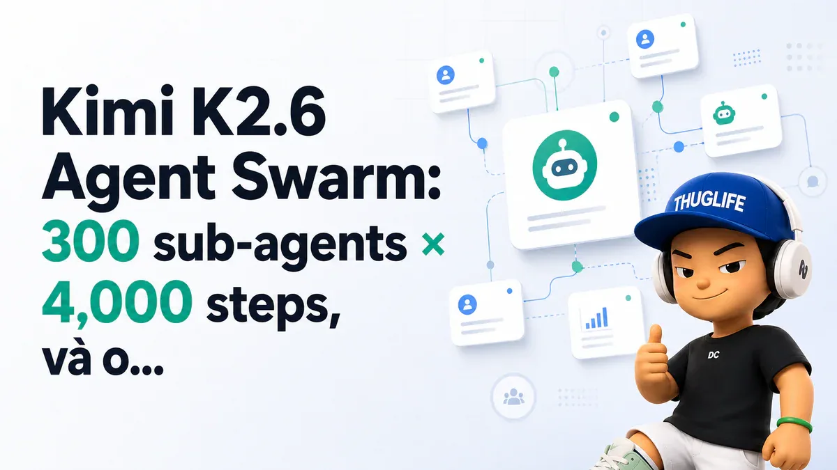 Kimi K2.6 Agent Swarm: 300 sub-agents × 4,000 steps, và output là file thật chứ không phải chat