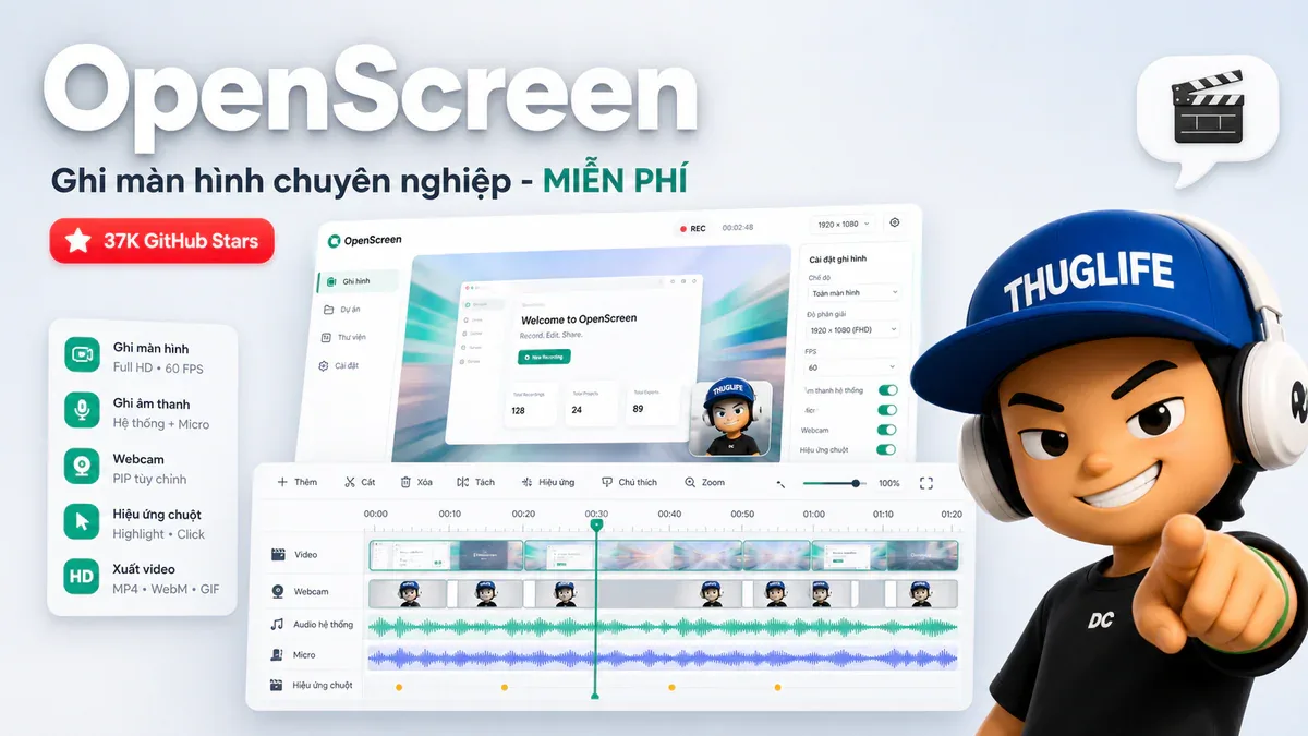 OpenScreen: Công cụ ghi màn hình chuyên nghiệp, miễn phí hoàn toàn - 37K GitHub Stars