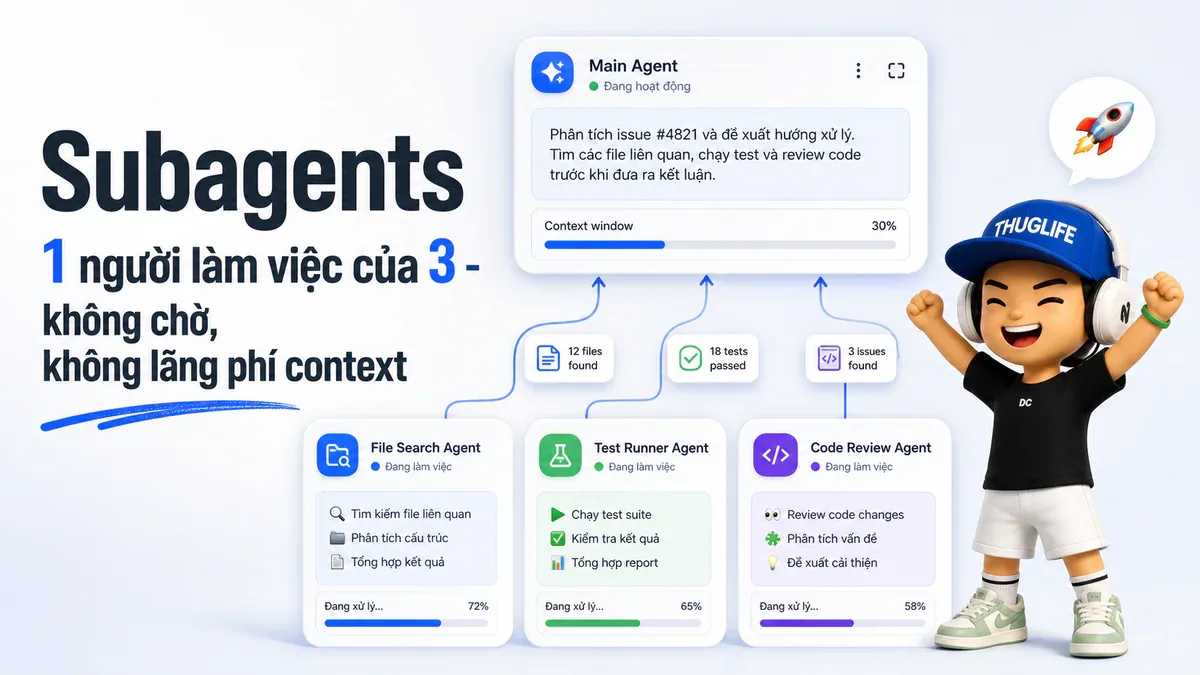 Claude Code - Bài 4: Subagents - 1 người làm việc của 3, không chờ, không lãng phí context